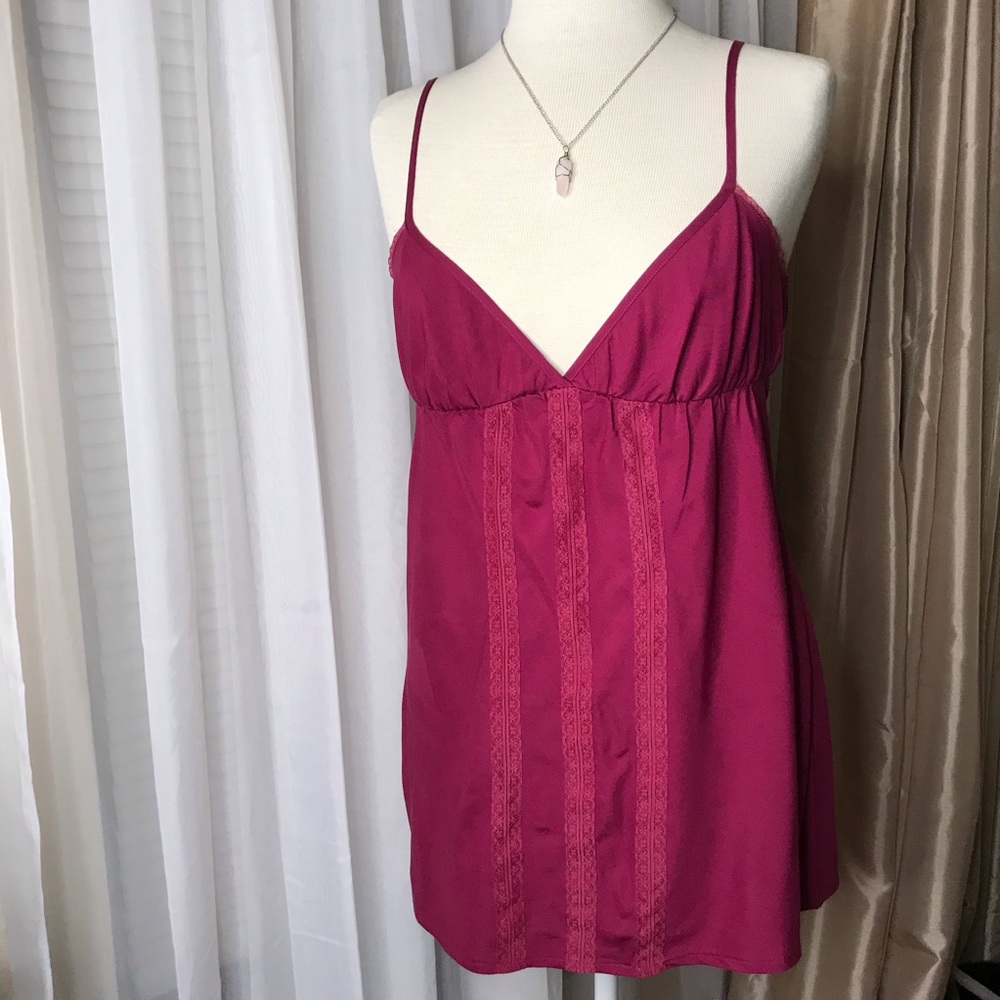 Roxy lace panel camisole tank top berry pink Medium